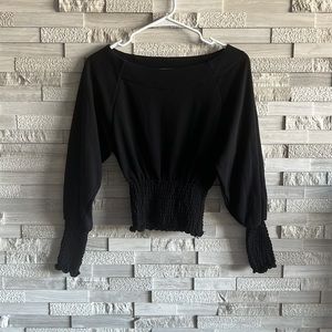 Black Ruffled Long Sleeve Cropped Top Size S